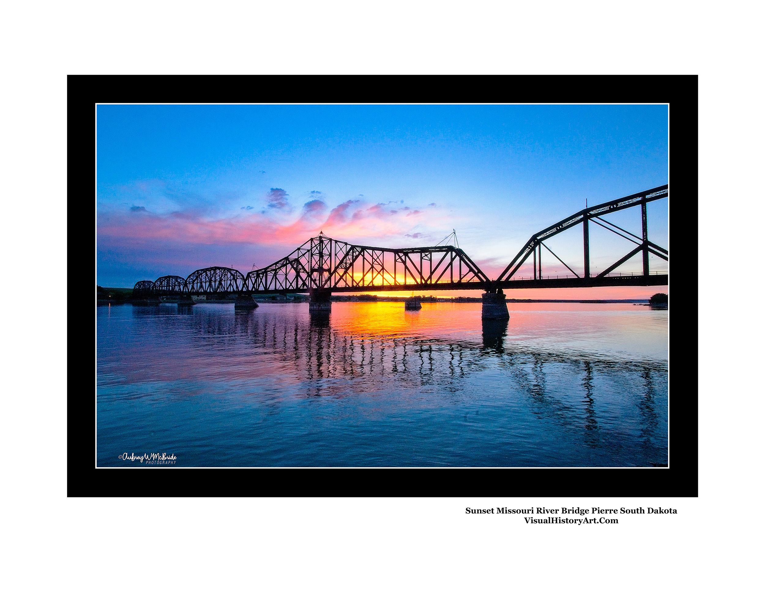 Sunset Missouri River Railroad Bridge Pierre South Dakota